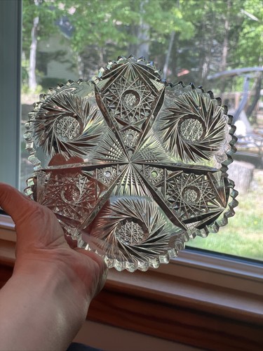 ABP American Cut Glass Butter Dome Dish Lid Pinwheel Hobstar Ozone Flashy - Picture 11 of 18