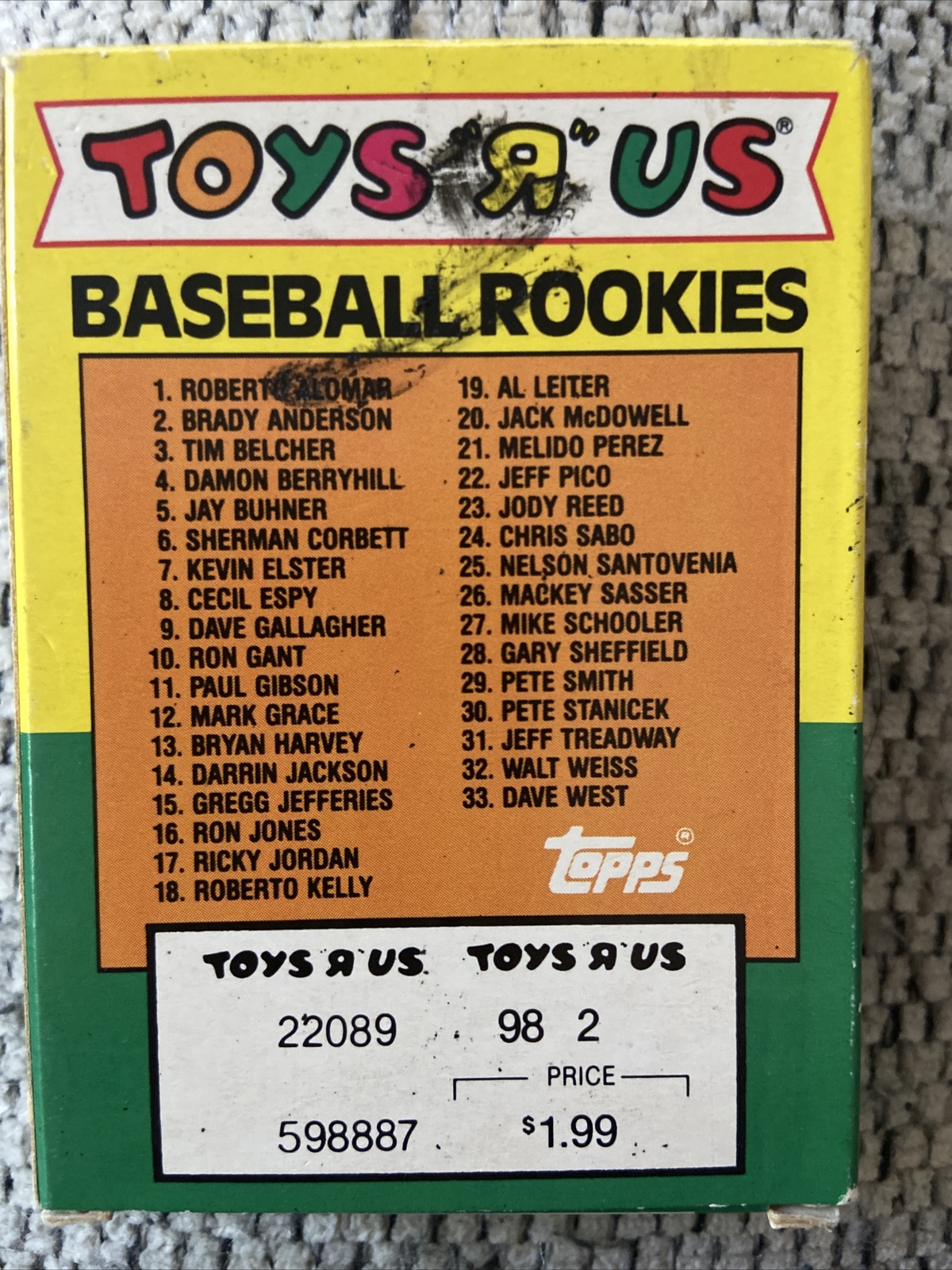 TOPPS 1989 Toys R Us Baseball Rookies Set 33 Supergloss Photo Cards in