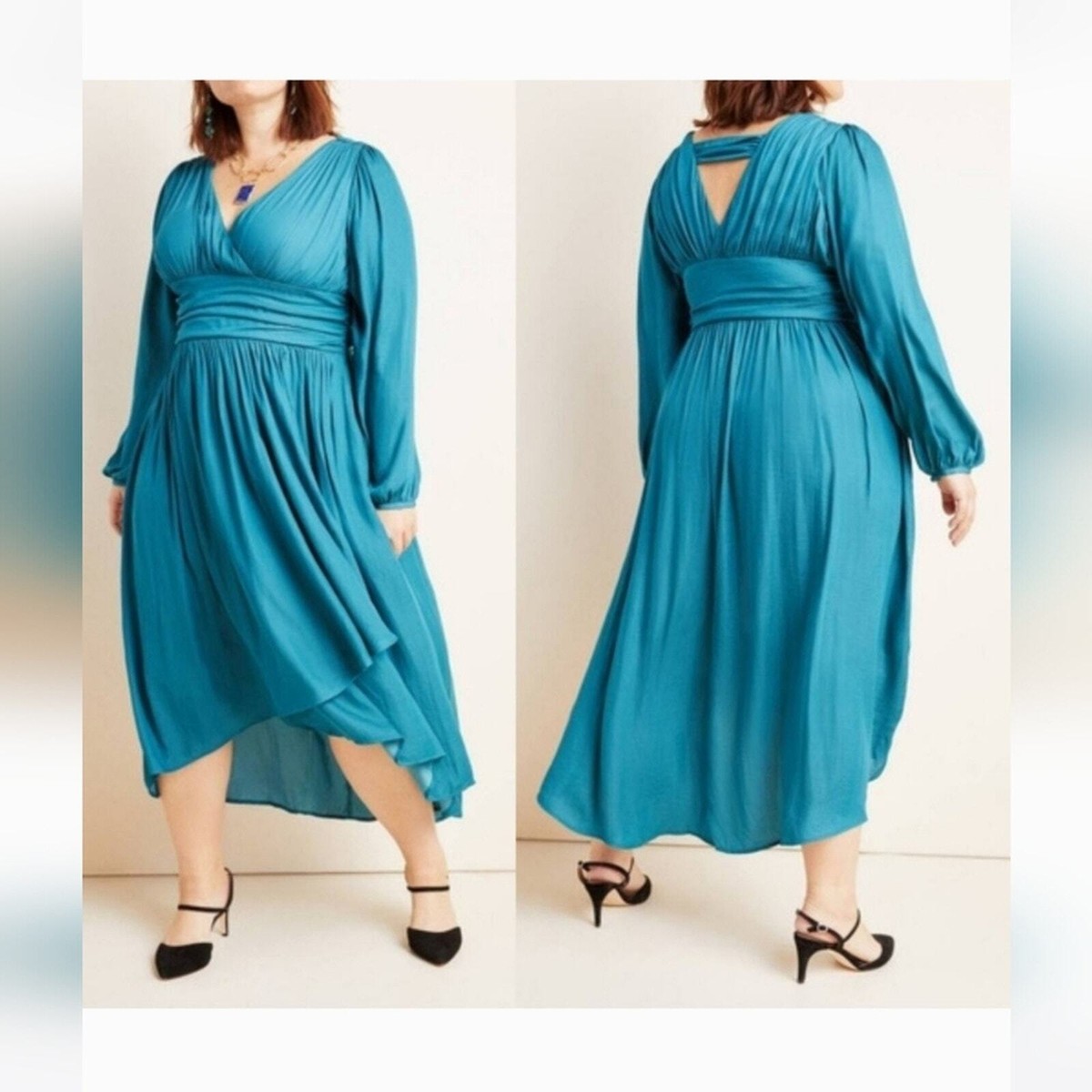 Anthropologie Gwendolyn Maxi Dress Hi Low Surplice Neckline