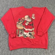 Vintage 90s Hanes Santa Christmas Raglan Crewneck Sweatshirt Small Made USA