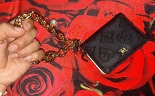 NWT JUICY COUTURE LIQUORICE TOP NOTCH CARD CASE KEY FOB BLACK WALLET w/ CHARMS