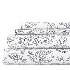 4 Piece Pattern Microfiber Bed Sheets Set Navy Coarse Paisley Queen