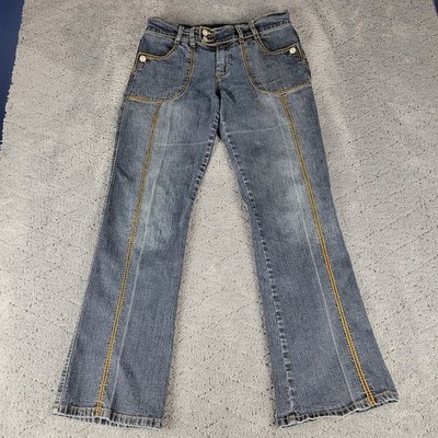 Apollo Jeans Womens 11/12 Blue Flare Mid Rise Stretch Denim Festival Hippie