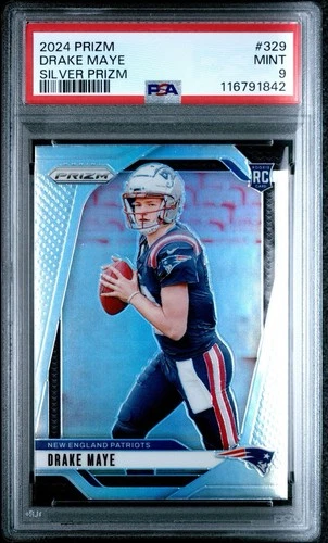 Panini 2024 Prizm Drake Maye Silver Prizm #329 PSA 9 Patriots Rookie
