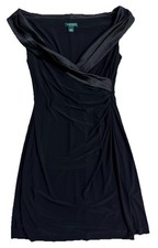 Lauren Ralph Lauren Black Dress Women’s Size 14 Ruched V-Neck Knee Length
