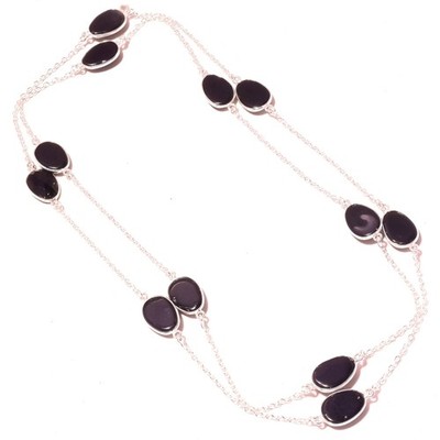 Black Spinel Gemstone Handmade Fashion Ethnic Chain Jewelry Necklace 36'' SR 1816