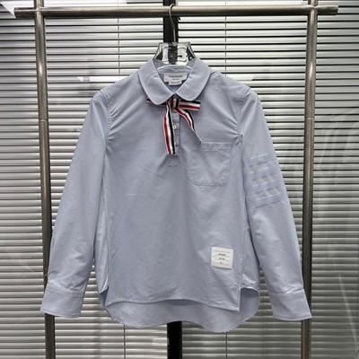 Thom Browne Women's New Spring/autumn Classic Bow Lace-up Striped Casual Shirt .