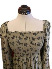 GAP Size M Blue Spring Flowers Puff Sleeve Smocked Tiered Midi Dress w/Pockets