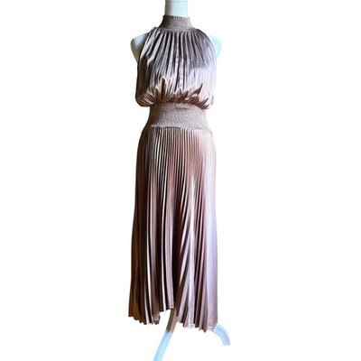 knee length dresses for ladies Annabel Dusty Pink High-Neck Midi Dress With Drop-Waist And Pleated  Club  L London