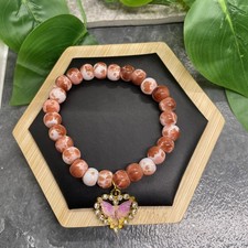 6.5  Plus Stretch Bracelet Set Stone Bead Rhinestone Charm New Free Ship B48