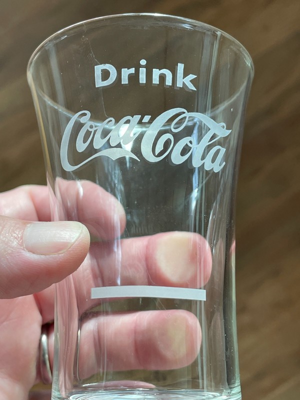 Etched Drink Coca Cola Vintage Soda Fountain Drinking Glass w/ syrup line