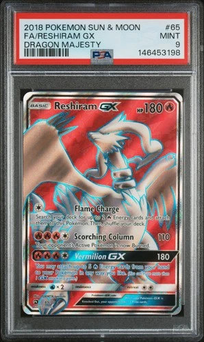 2018 POKEMON SUN & MOON DRAGON MAJESTY #65 FULL ART/RESHIRAM GX PSA 9