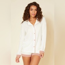 Cosabella Bella Relaxed Long Sleeve Top  Boxers Pajama Set Moon Ivory Mandorla