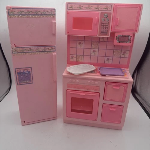 VTG 1987 Mattel Barbie Sweet Roses Kitchen  Fridge Stove Oven Microwave Playset