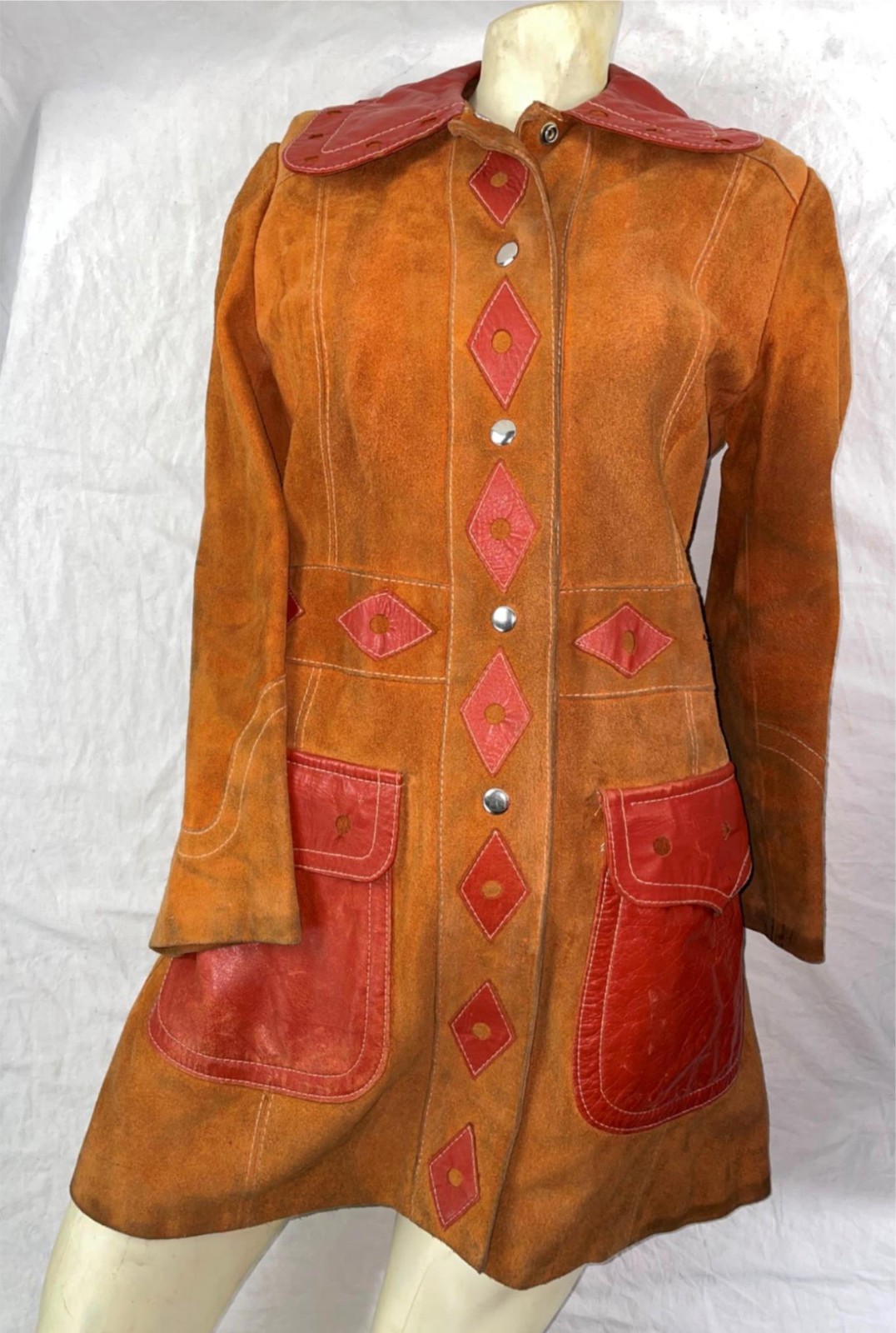 VTG 60S 70S WOMENS LEATHER SUEDE WOMENS DISCO HIPPY LONG PRINCESS COAT JACKET image 8
