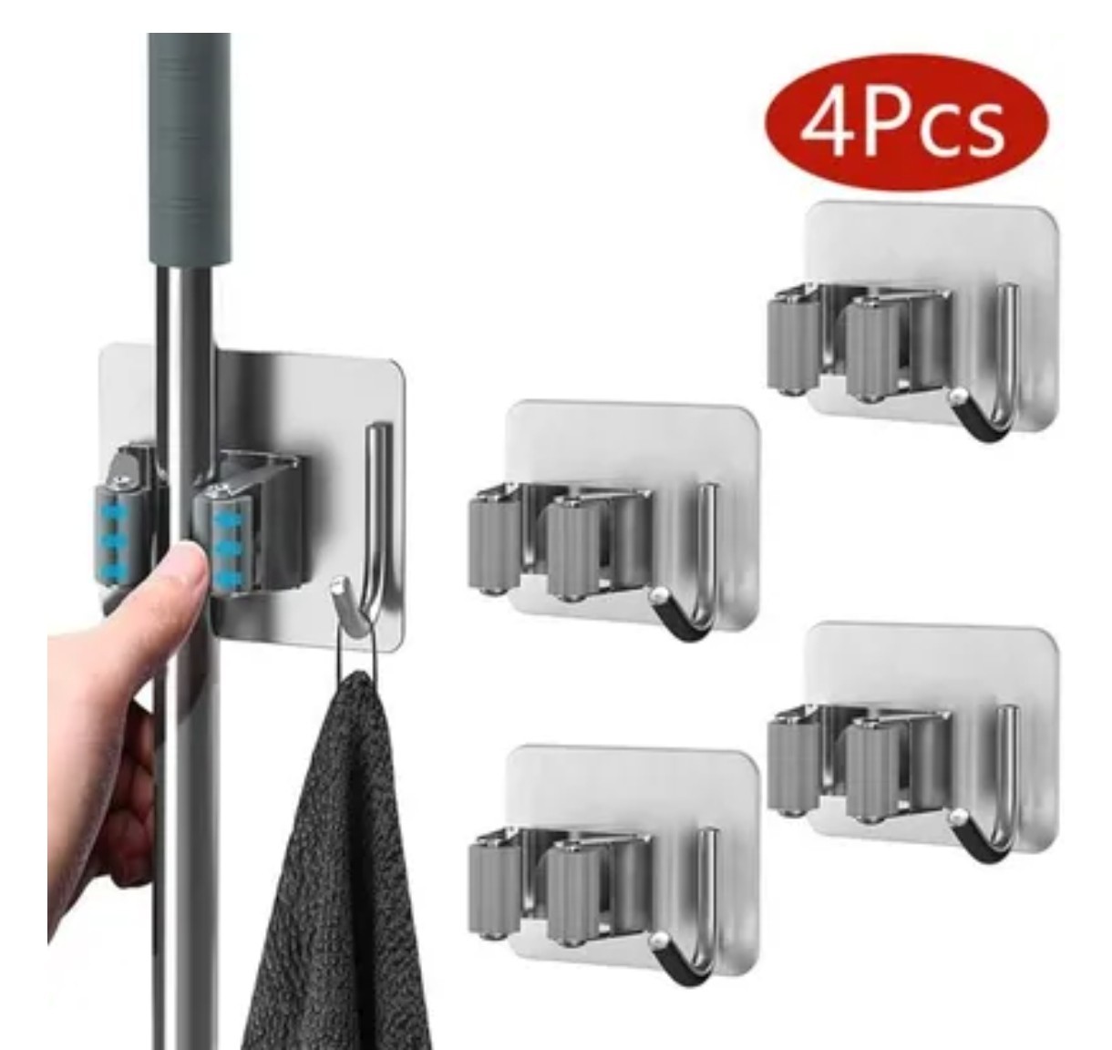 Support Mural Balai Sans Perçage Inox : Attache Balai Adhésive et Crochet de Rangement