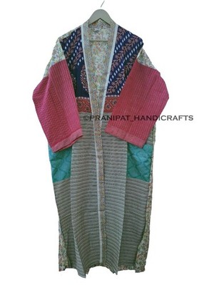 Vintage Hippie Sari Art Silk Multi Women Floral Beach Cover up Boho Kimono Robe