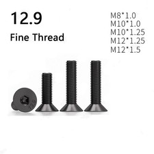 Fine Thread Black 12.9 Steel Hex Socket Countersunk Flat Head Screws M8/M10/M12