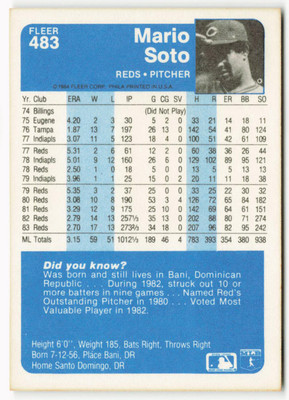 1984 Mario Soto Fleer - Cincinnati Reds | eBay