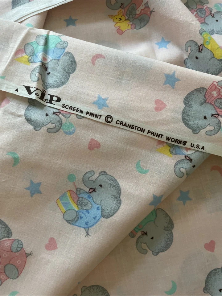 VTG Cranston Print Works Nursery Rhymes Baby Elephants Fabric Pink NEW BTY - Image 4 of 4