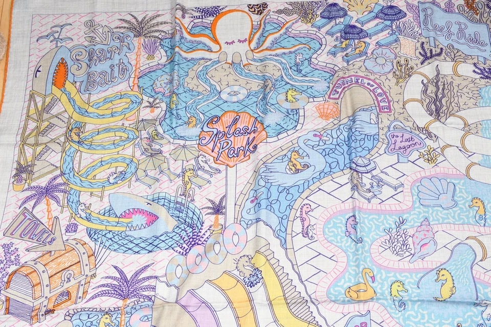 Chal Hermès Splash Park 140 Cm Bufanda De Cachemira Y Seda Azul Gris 56" 051 - Imagen 4 de 4