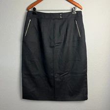 Harve Benard Holtzman Wool Pencil Skirt Black Size 16 Gold Zip Detail Career