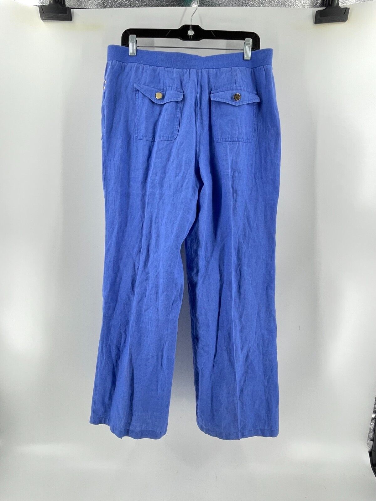 JM Collection Women's Blue 100% Linen Drawstring Pants Summer Casual Size 10