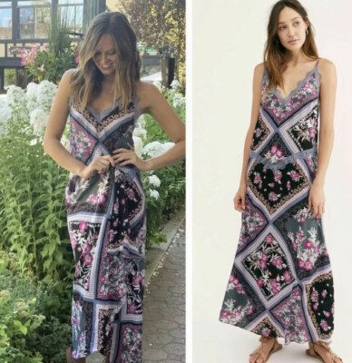 Free People Womens Stevie Maxi Dress Blue Floral Lace Trim Small $118 New |  eBay