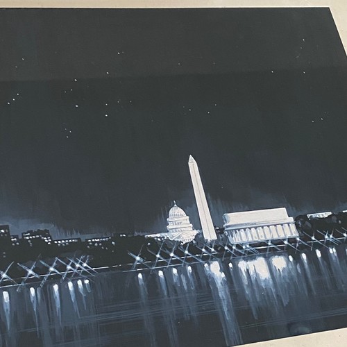 Vintage 70er Original Washington DC Skyline Gemälde gerahmte Kunst signiert - Bild 3 von 13