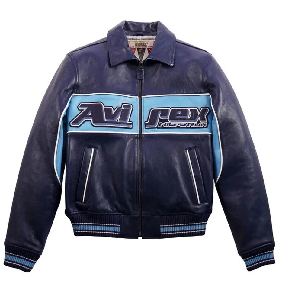 NUEVA Chaqueta de Cuero para Hombre Avirex Nitro Run Racing Azul Clásica Motocicleta Nueva con Etiquetas Foto 2 de 4
