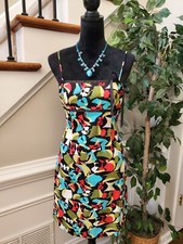 Vintage Becky & Max Multicolor Cotton Square Neck Sleeveless Knee Length Dress 8