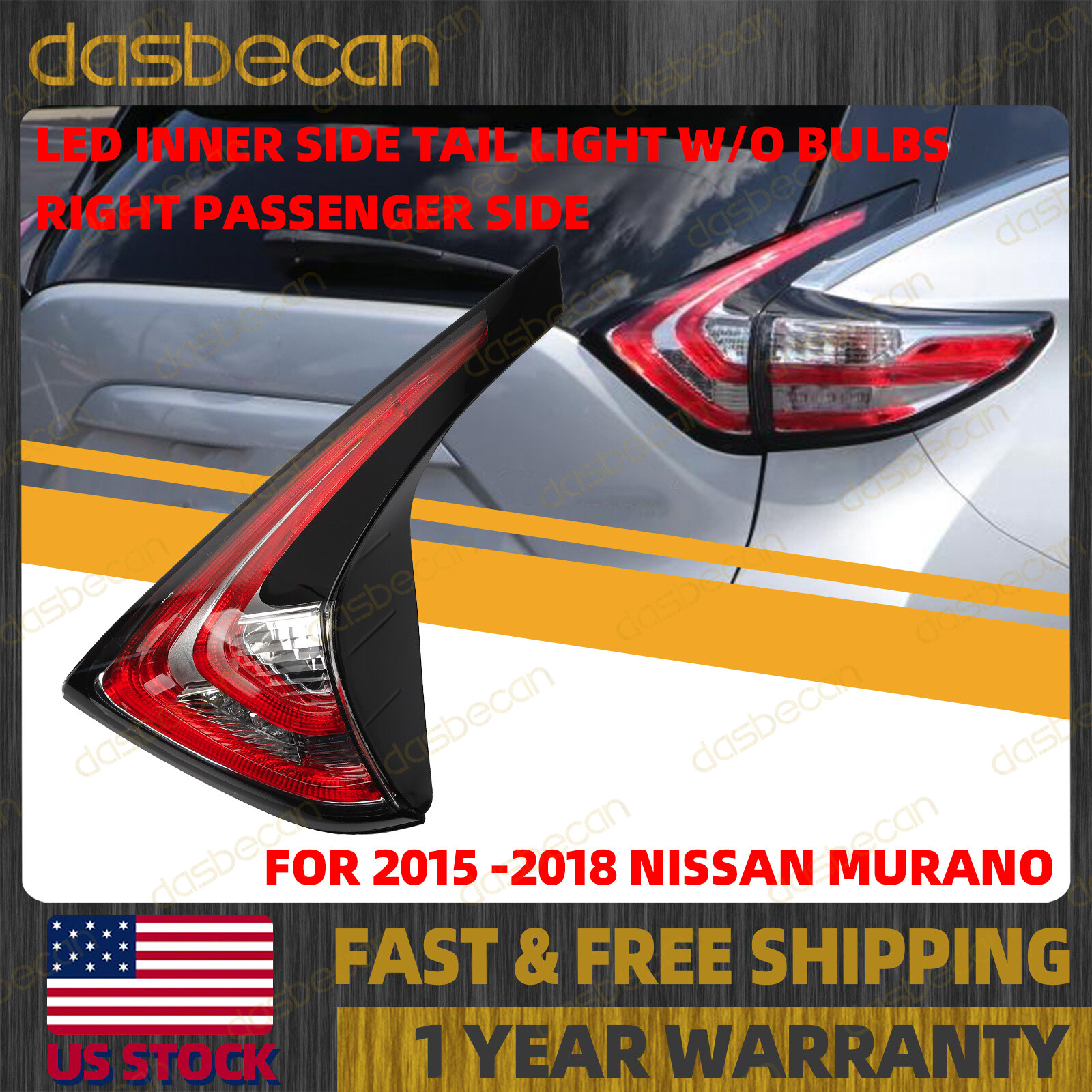 Rear Passenger Right Inner Side LED Tail Light RH For Nissan Murano 2015-2018