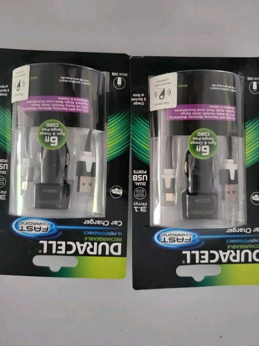 Duracell Dual USB Car Charger w/ 6 ft Sync & Charge Cord 3.1 Amp Fast Charger - Picture 2 of 6