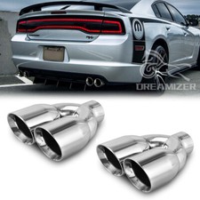 2x For Dodge Charger 2.5" Inlet 3.5" Outlet 9.5" Long Dual Exhaust Tip Chrome
