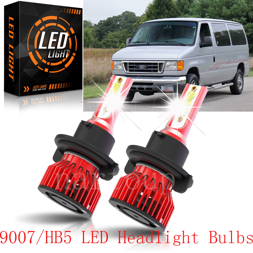 2x 9007/HB5 LED Headlight Bulbs White High Light Ford E-350 Econoline 1992-2007