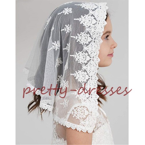 D Shape Veils Mantilla Church Catholic chapel Lace White Child First communion - Picture 2 of 24