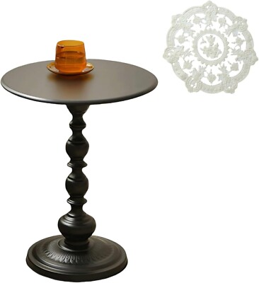 Antique Round Metal Side Table Pedestal Accent End Table for Living Room Outdoor