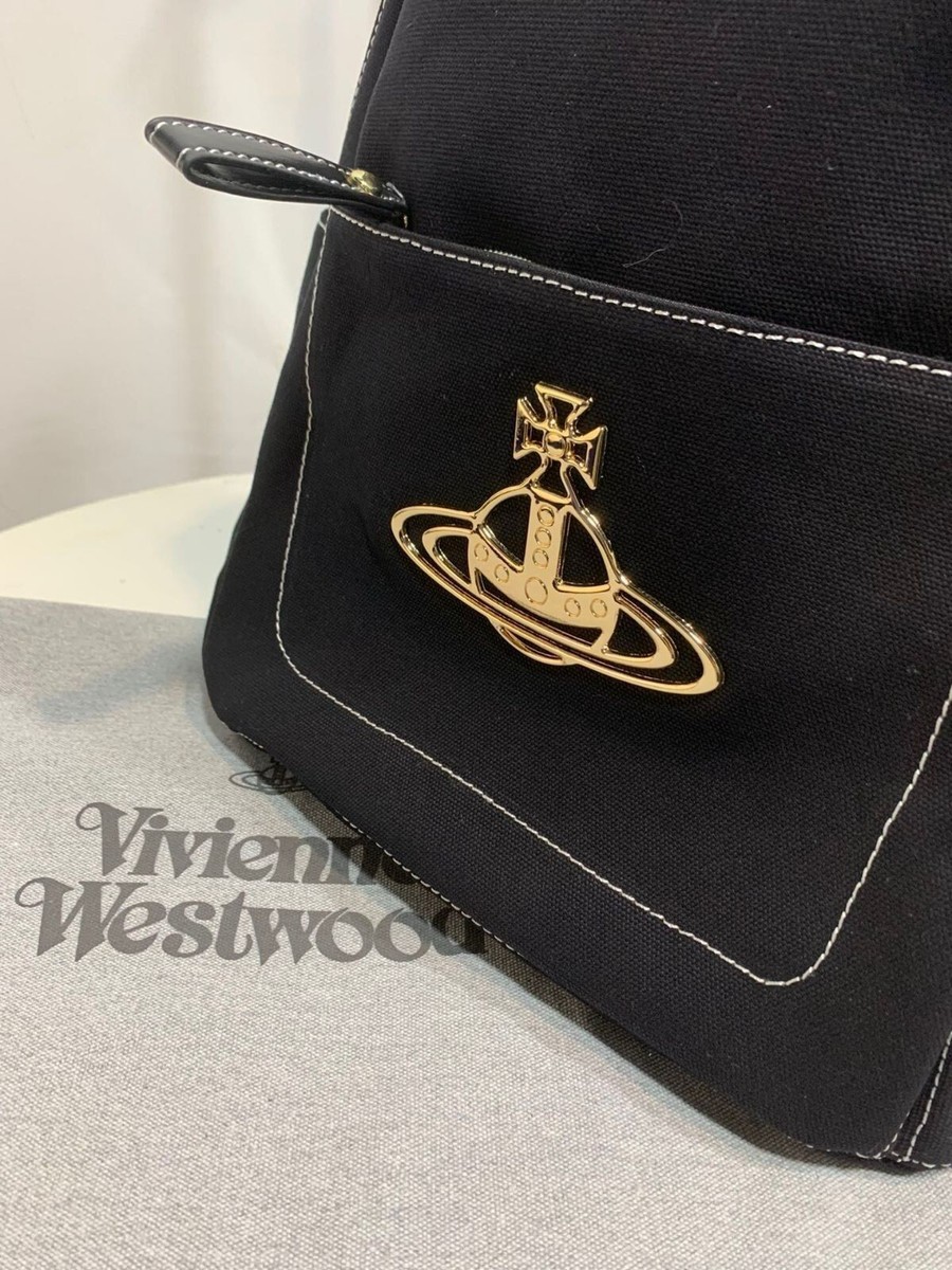 Vivienne Westwood Backpack Black Canvas Denim Logo Gold Orb Vivienne Westwood Backpack Black Canvas Denim Logo Gold Orb