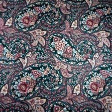 54" W Vintage Cohama Home Decor Cotton, Lilac & Pine Green Paisley, Per 1/2 Yd