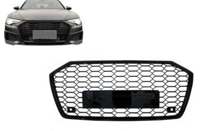 Griglia Anteriore A Nido D'Ape Nero Per Audi A6 S6 RS6 C6 4F (2009-2011) - Senza Logo, Supporti Targa Inclusi, ABS