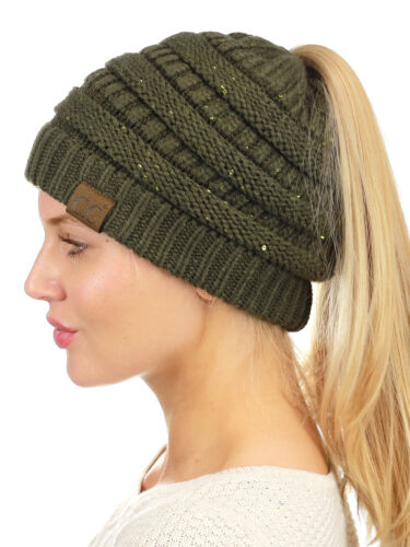CC Ponytail Gorro Sombrero Suave Elástico Cable Tejido Panel Alto Cola de Pony C.C ¡Gorro! - Imagen 346 de 393