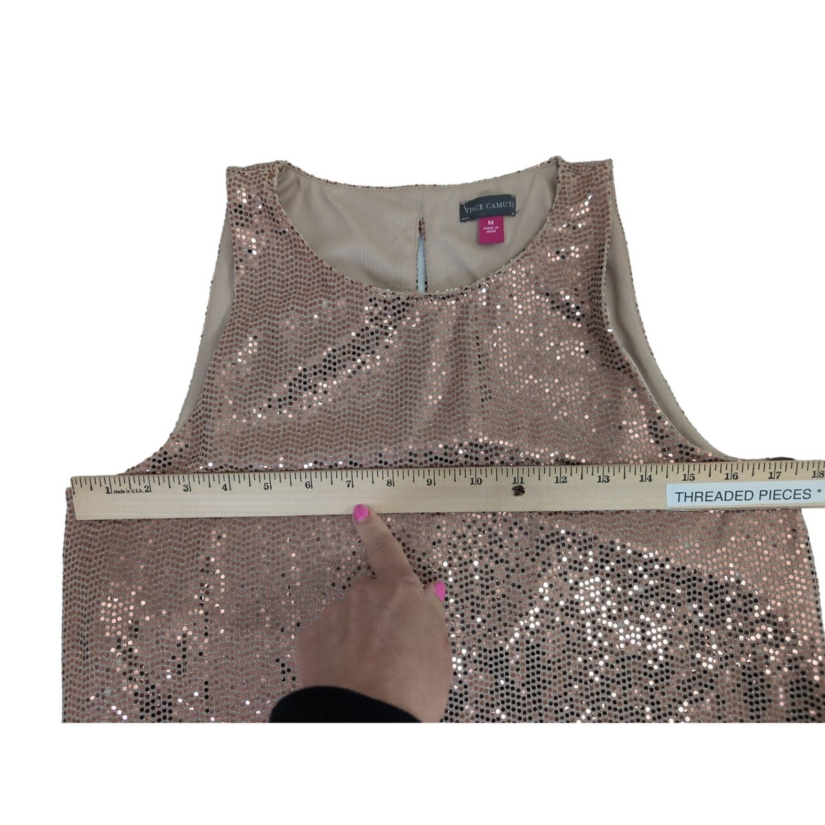 Vince Camuto Sequin Dress Womens M Rose Gold Sleeveless Keyhole Back Above Knee | eBay Vince Camuto Sequin Dress Womens M Rose Gold Sleeveless Keyhole Back Above Knee | eBay