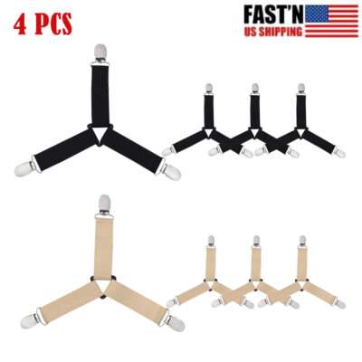4pcs Bed Suspender Straps Mattress Fastener Holder Triangle Grippers Sheet Clips