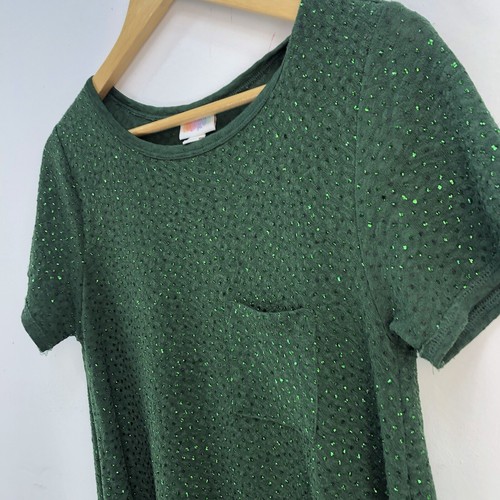 Lularoe Dress X-Small Stretch Green Holiday Sparkly Carly Hi/Low - Picture 3 of 9