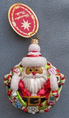 Radko Ornament Candy For All, #1019858 Gingerbread Santa in Wreath of Candy NEW