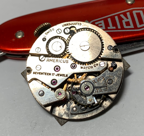1940s Americus Watch Co 17 Jewels AS 1002 Movement, Dial, & Hands - Parts!! - Bild 6 von 8