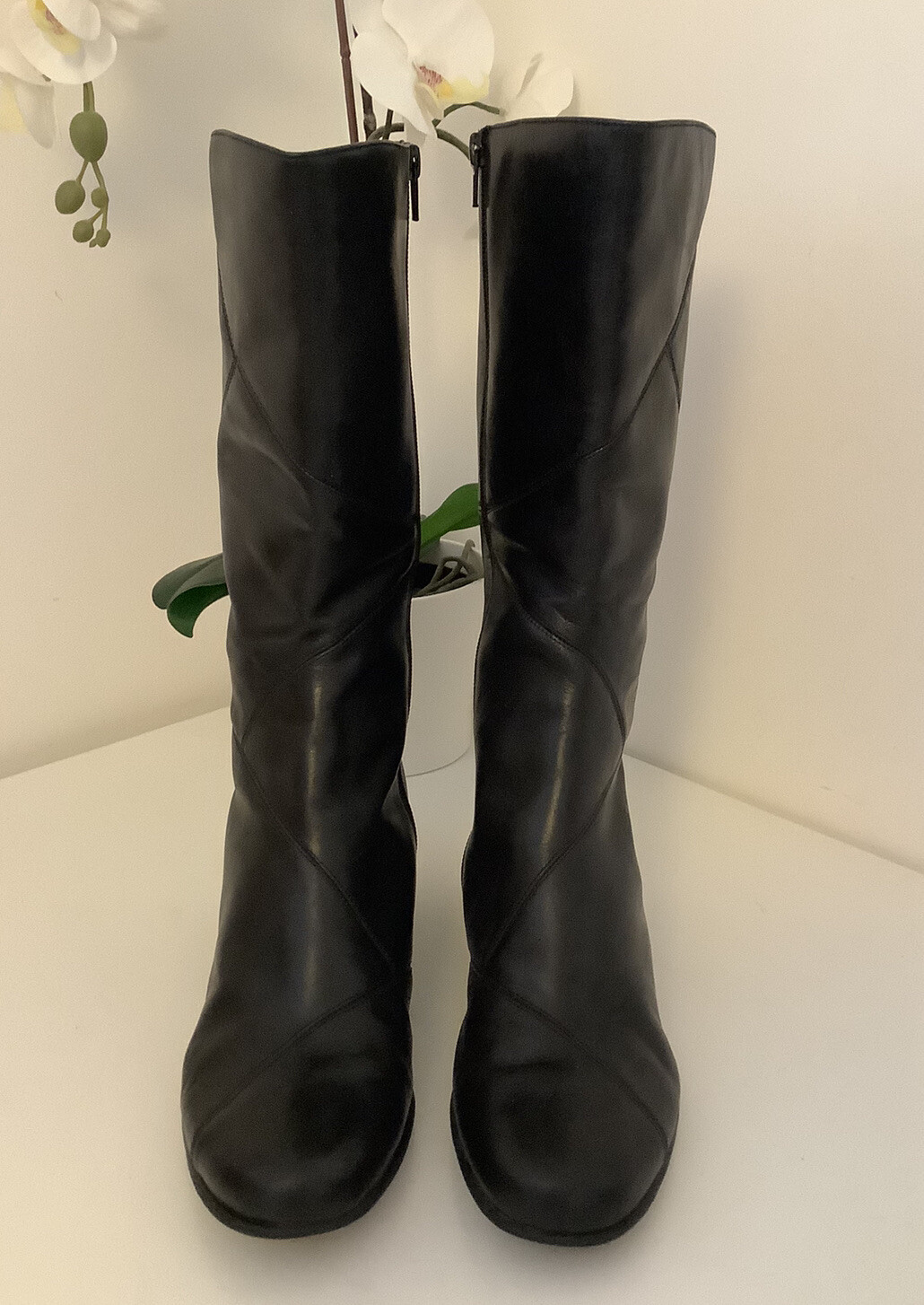 Ladies K By CLARKS Comfort Black Leather Mid Calf Boots, UK Size 6.5EE