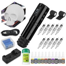 Wireless Tattoo Machine Kit 4.0mm Stroke with Artist Silicone Skull Fake 108