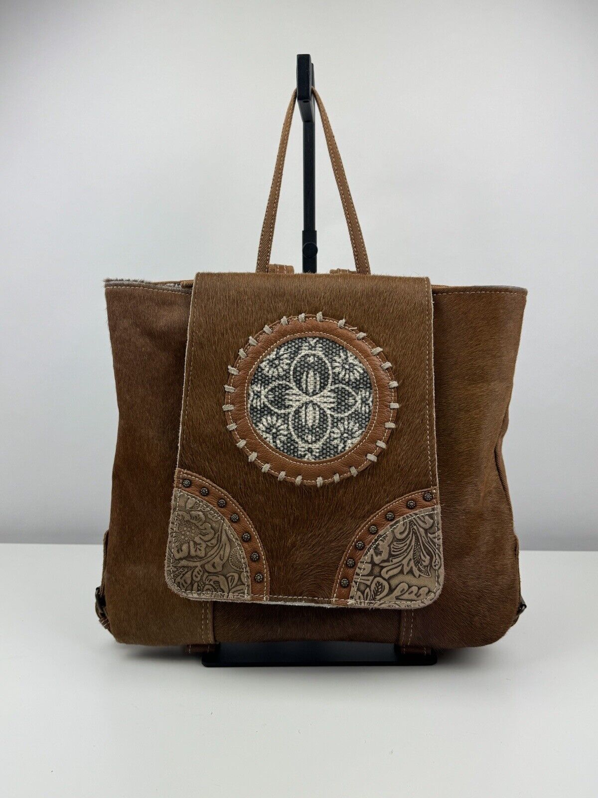 Myra Bag Nominal Canvas & Hairon Brown Bag / Backpack S-4390
