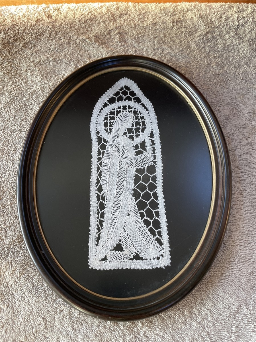 Bruges Belgian Lace - Framed St Mother Mary Handmade Bobbin Rare